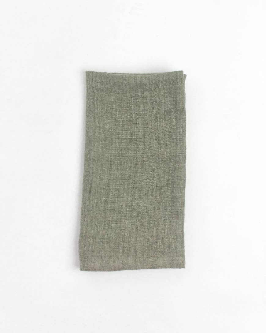 Stone Washed Linen Hemmed Dinner Napkin: Sage