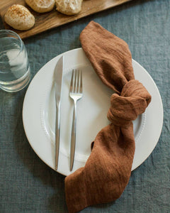 Stone Washed Linen Hemmed Dinner Napkin: Terra Cotta