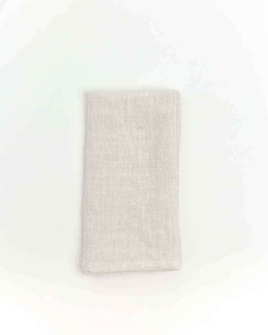 Stone Washed Linen Hemmed Dinner Napkin: Natural Chambray