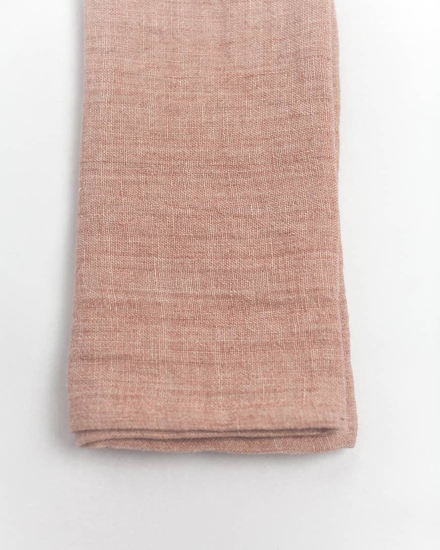 Stone Washed Linen Hemmed Dinner Napkin: Cedar Rose