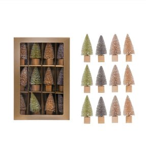 Sisal Bottle Brush Trees w/Faux Sugar & Wood Base