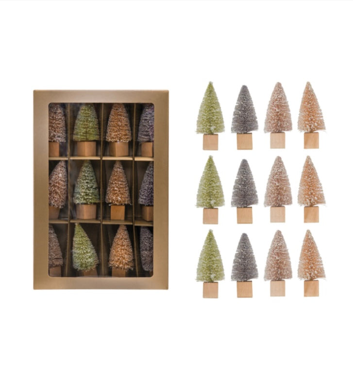 Sisal Bottle Brush Trees w/Faux Sugar & Wood Base