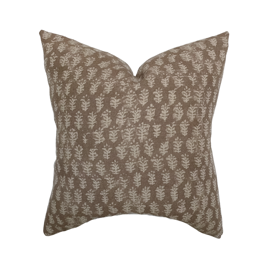 Andie Warm Brown Floral Handblock Pillow